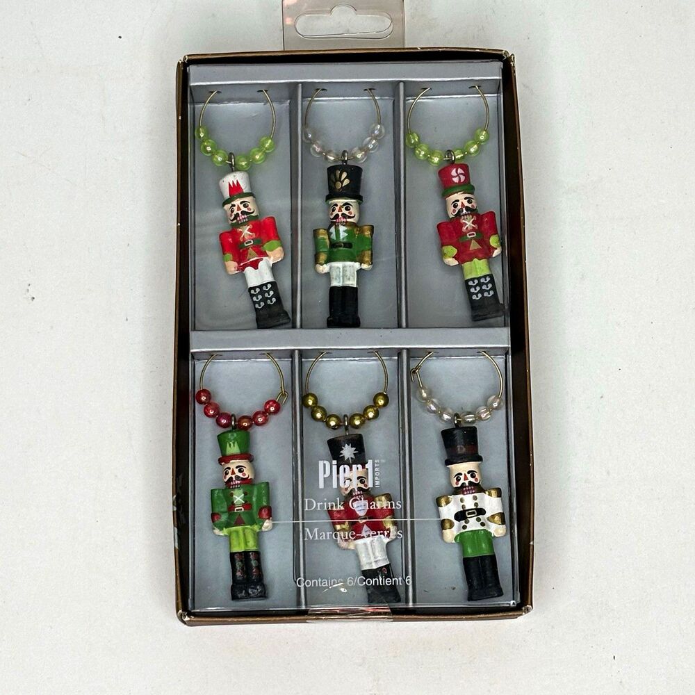 New Pier 1 Imports Nutcracker Wine Glass Charms Set of 6 Christmas Multicolor